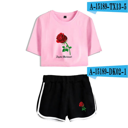 Youthful Payton Moormeier T-shirts shorts Pants Dew navel Sport Girls Short Sleeve Suits Sexy Girls Summer Two Pieces sets