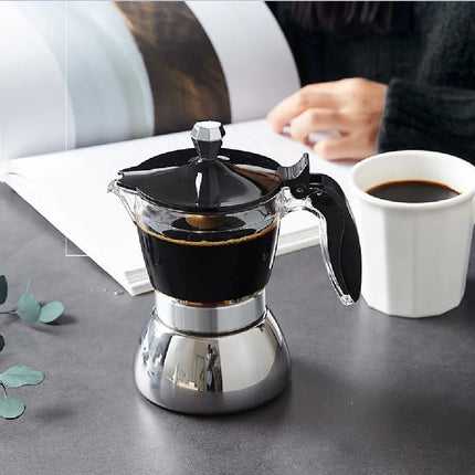 Moka Induction Stovetop Espresso Maker Transparent-top & Stainless Steel Moka Pot for Induction & Electric Stoves