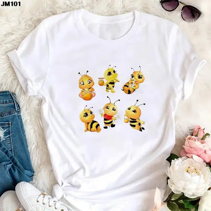 Summer Kawaii Funny Little Bee Print Kids T-shirt Harajuku Children Clothing Tees Cotton Fashion Girls Boys Short Sleeve T-shirt