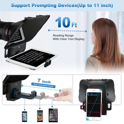 Desview T3 Teleprompter for Smartphone Tablet Camera DSLR Wide Angle Lens for up to 11 Inches for Interview VLOG Video Recording