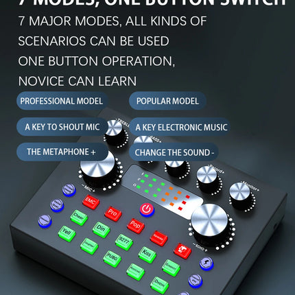 Live Sound Card Studio Record Soundcard Bluetooth Microphone Mixer Voice Changer Live Streaming Sound Mixer Podcast Karaoke Home