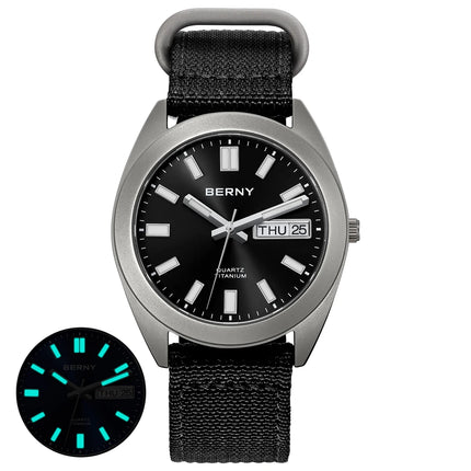 BERNY Titanium Watch for Men Supper Light Weight Wristwatch Super Luminous Sapphire 10ATM Waterproof Sport Field Quartz Watches