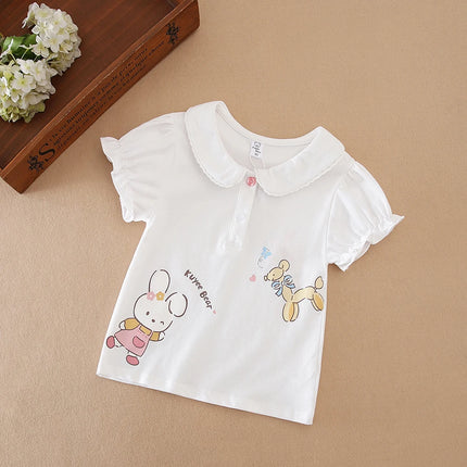 Girls Shirt 2025 New Children's Baby Short-sleeved Top Young Girls Cute Cotton Clothes for 2-6 Ages Kids