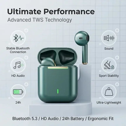 Wireless Bluetooth Earphones J18 True Music Headphones For Phone Stereo Sport Game TWS Earbuds In Ear With Mic Touch Headset