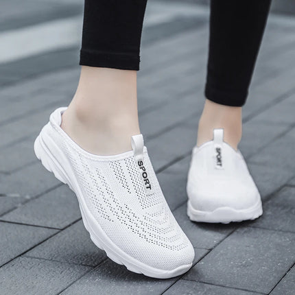 Women's Ultra Light Oversized Running Shoes, Fashionable Fly Woven Breathable Mules Sports Sneakers Plus Size 35-42