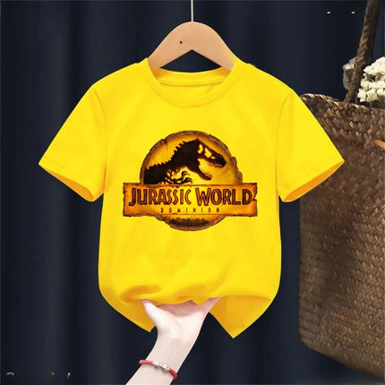 Summer New Cool Dino Print Children's T-shirt Casual Fashion Boys Girls Simple Style Short Sleeve Baby Kids Clothes Harajuku Tops