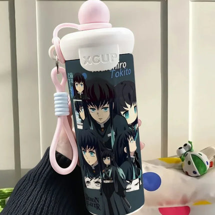 Demon Slayer Stainless Steel Insulated Cup Cute Fashion Cartoon Floating Ball Straw Thermos Portable Coffee Cup Gift for Friends