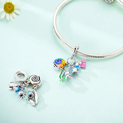 Spring Charms Beads Pendant 925 Sterling Silver Flower Butterfly Dragonfly Mushroom Charms Fit Bracelet Woman Man DIY Jewelry