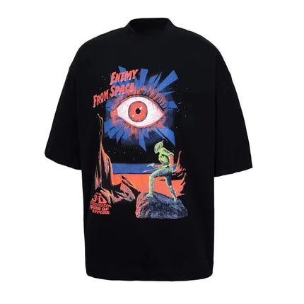 Summer 2025SS Puff Print House Of Errors Eye Logo Tee  Women T-shirt High Street Vintage Black Short Sleeve Cotton Casual Tops