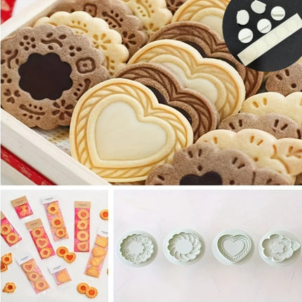 4pcs 3D Heart & Flower Cookie Cutter Mold Set Jam Sandwich Cookie Molds for Baking Valentine's Day Christmas Easter DIY Biscuit