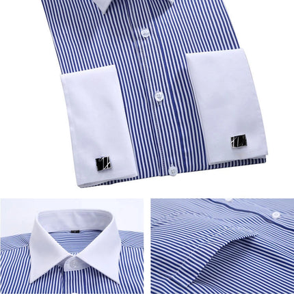 M~6XL Men's French Cuff Dress Shirt 2024New White Long Sleeve Formal Business Buttons Male Shirts Regular Fit Cufflinks Shirt