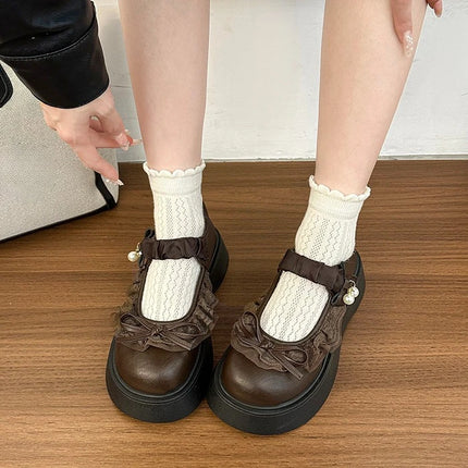 2026 Spring Autumn Height-Increasing Women's Mary Jane Shoes Concise Butterfly-knot Single Shoes Ladies' Elegant Dress Leather Pumps