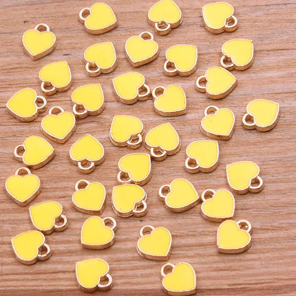 50PCS 6*8mm 10 Color Alloy Metal Drop Oil Small Heart Charms KC Gold Pendant For DIY Bracelet Necklace Jewelry Making