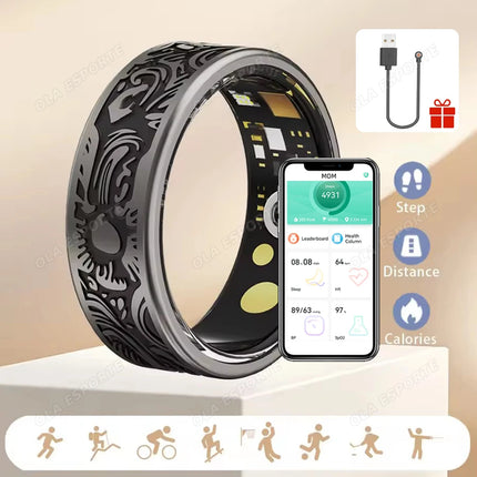 2026 New Fitness Retro Smart Ring Heart Rate Blood Pressure Sleep Monitoring Health Smart Ring Multiple Sports Modes Waterproof