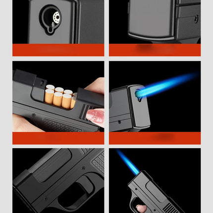 Creative Pistol Lighter Cigarette Box 10PCS Jet Butane Gas Torch Lighter Welding Gun Windproof Cigar Lighter Unusual Men Gift
