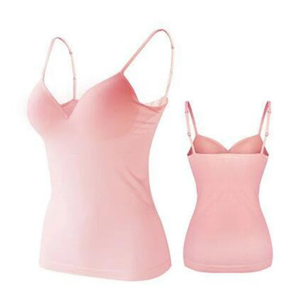 Sexy Women Crop Tops Padded Spaghetti Strap Tank Top Women Built-in Bra Off-Shoulder Camisole Seamless Tank Lingerie Underwear
