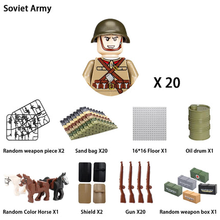 WWII Infantry Military Soldier War National Army Mini Gun Weapon Models Building Blocks Building Blocks Toys for Kids
