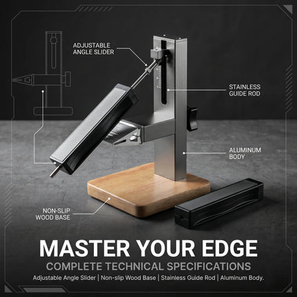 All-in-One Fixed Angle Sharpener, Premium CNC Alloy Metal Knife Sharpening Kit, Universal Clamp & Whetstone Holder, Wooden Base
