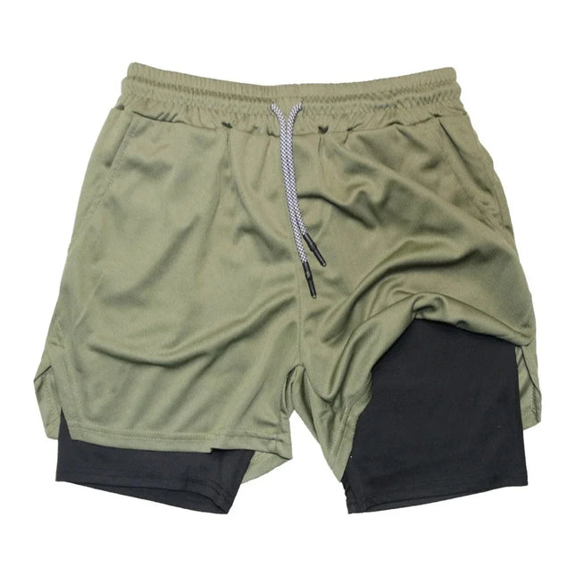 Men's Double-Layer Breathable Quick-Drying Sports Pants Trendy Summer Fitness Quarter Shorts for Active Wear