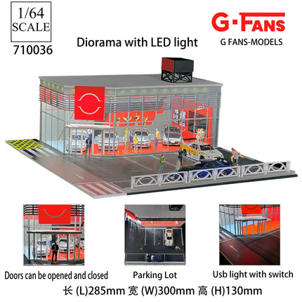 1:64 Scale Miniatures Building Scene Car Parking Lot Model Lighting Version Car Garage Diorama Models Simulation Collection Gift