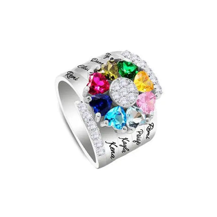 Personalized 1-8 Birthstone Rings Custom Engraved Name Ring Customized Promise Heart Birthstone Ring Gifts for Family Women