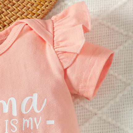 0-2 Year Old Baby Summer Solid Color Short Sleeved Letter Printed Round Neck Bread Shorts Bow Set Baby Clothing
