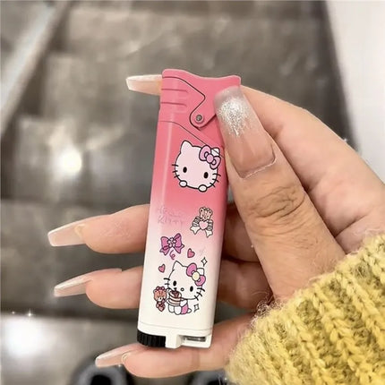 New Butane Gas Lighter Hello Kitty Inflatable Lighter Pink Flame Metal Lighter High Beauty Gift Small Gift