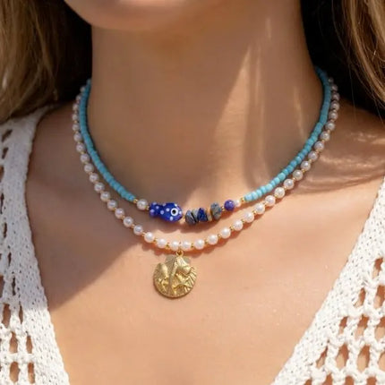 Beach Style Colorful Ceramic Fish Starfish Choker Necklace For Women Ocean Series Scallops Beaded Necklaces Vacation Jewelry
