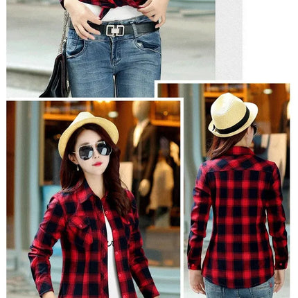 Slim Fit Plaid Long Sleeve Women's Shirt Qiang Yixuan Brand Autumn New Korean Version Cotton Button-Up Shirt