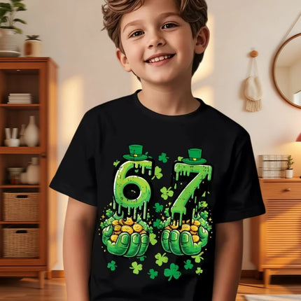 Six Seven Bruh 67 Meme Kids Clothes Happy St. Patrick's Day Girl Boy T-Shirt Children's Clover Irish Day Crew Neck Short Sleeves
