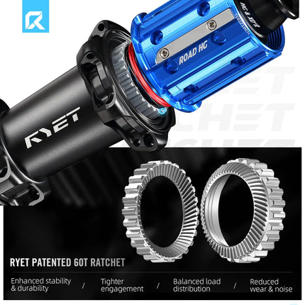 2026 RYET Superlight Carbon Road Wheelset 1179g Disc Brake Ceramic Ratchet Hub Tubeless Clincher Spokes CenterLock Aerorim