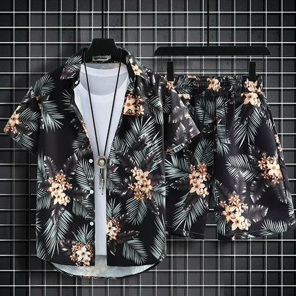 Summer Short Sleeve Flower Shirt Men's Beach Sets Hawaiian Island Style Retro Handsome Casual Thin Shirt Hawaiian Shirt
