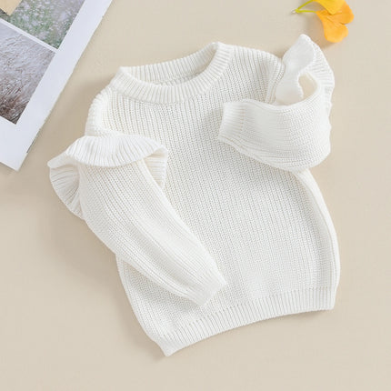 Pudcoco Infant Newborn Baby Girl Sweaters Cute Ruffle Long Sleeve Solid Color Knit Pullover Toddler Loose Tops 0-3T