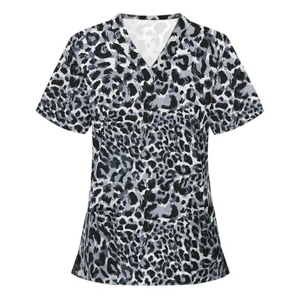 Womens T-Shirts Medical Nursing Uniform Clinical Uniform Woman V-Neck Short Sleeve T Shirt Tops With Pocket Women's Clothing