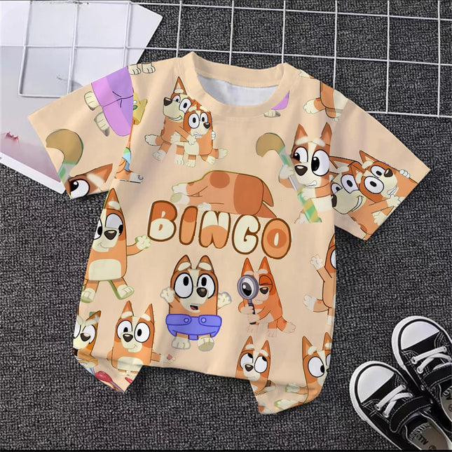 Unisex Bluey Toddler 3D T-Shirt Summer Cool Breathable Short Sleeve Cartoon Print Lightweight Casual Tee for Boys and Girls