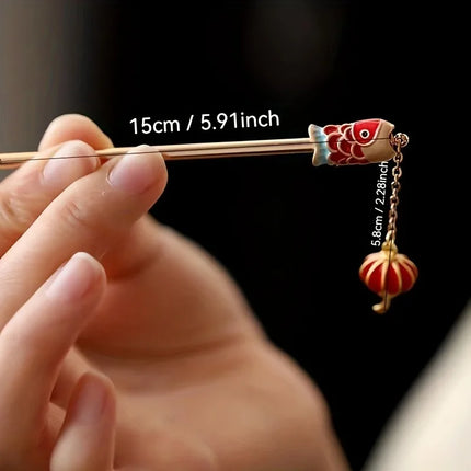 Chinese Style Koi Carrying Lanterns Auspicious Lucky Steps Shaking Ladies' Hairpins Ancient Style Elegant Hair  Hairpins