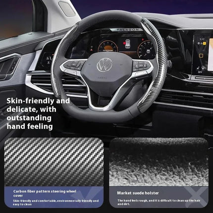 For Volkswagen R Golf GTI Passat Polo ID.3 ID.4 ID.7 Touareg Tiguan Touran Jetta Car Carbon Fiber Non-slip Steering Wheel Cover