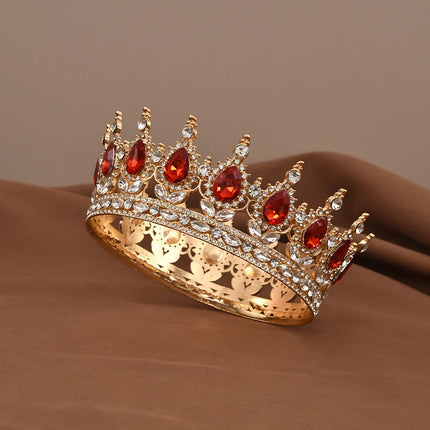 European Princess Queen Tiara Round Baroque Pageant Crowns Crystal Full Crown King Tiaras Bridal Wedding Hair Accessories