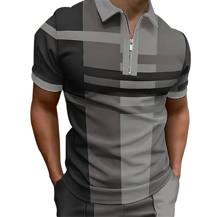 Spring Summer Men's Casual Short Sleeve Business Polo Shirt Men's Clothes Zipper Polo Shirt Men's Color Block Golf Polo Shirts
