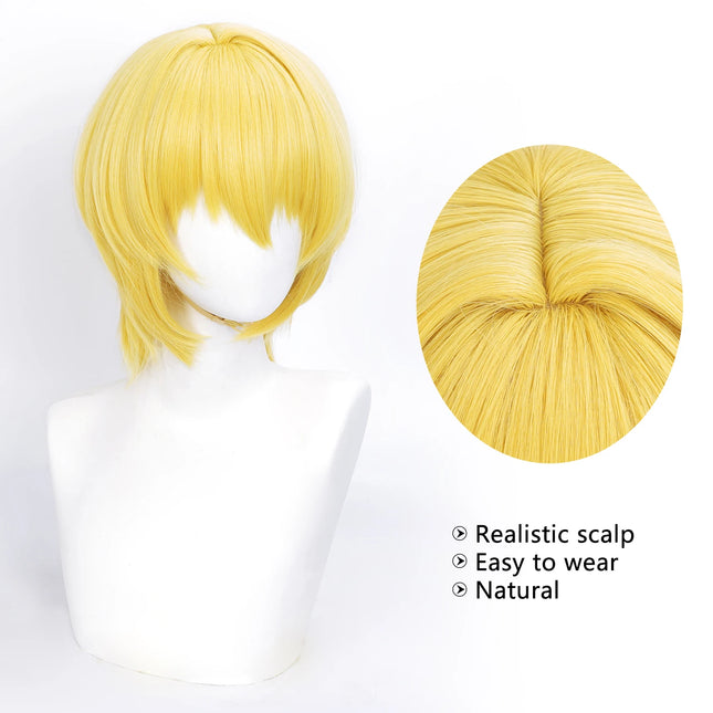 Cosplay Wig Cos Kurapika Anime Wig Short Yellow Synthetic Wig with Bangs Cosplay Wig Anime Wig Man Daily School