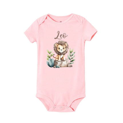 Personalised Leo with Name Baby Romper Newborn Wild One Jungle Birthday Party Bodysuit Cute Toddler Jumpsuit Infant Shower Gift
