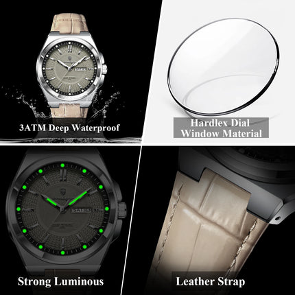 POEDAGAR High Quality Fashion Men's Wristwatch Waterproof Luminous Date Week Business Quartz Men's Watches Leather Men Watch Reloj