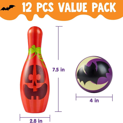 Foam Bowling Set Halloween Gift for Kids Toys Party Supplies Get-Together Party Game Day Events Indoor Outdoor Toy Game with 10 Pins & 2 Balls Fun Sports Games Birthday Parties