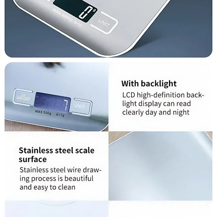 5kg/1g Digital Kitchen Scale LED Stainless Steel High-precision Electronic Scales Home Jewelry Food Weighing Baking Tools