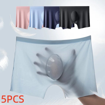 5Pcs/Lot Men's Ultra-Thin Ice Silk Underwear Summer Cool Boxers Briefs Comfortable Breathable Seamless Underpants Sexy Lingerie