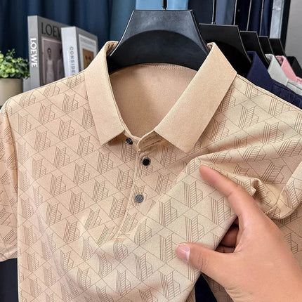 Men's Luxury Summer Short-Sleeved Polo Shirt Best Seller Jacquard Lapel Cool T-Shirt Ventilated Light Thin Leisure Men's Clothing Top