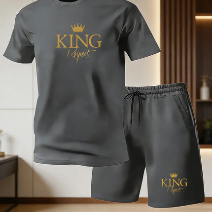 Men's Summer Casual Sportswear Round Neck Short Sleeved T-shirt Shorts 2-piece Set Men's Short Sleeved T-shirt and Shorts Set