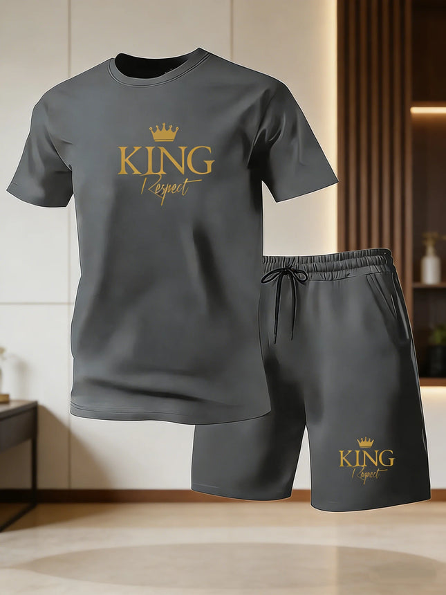 Men's Summer Casual Sportswear Round Neck Short Sleeved T-shirt Shorts 2-piece Set Men's Short Sleeved T-shirt and Shorts Set