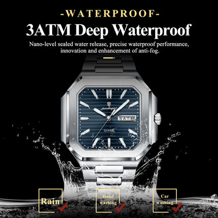 POEDAGAR Business Men's Watch Waterproof Luminous Date Week Classic Watches For Men Stainless Steel Men's Quartz Wristwatch Reloj