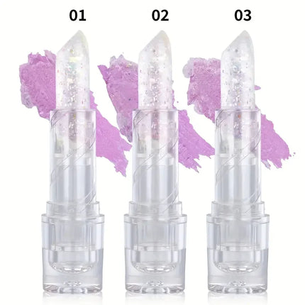 3Color Glitter Color-Changing Lip Balm,Anti-Drying and Long-Lasting Moisturizing Lip Oil, Moisturizing Jelly Lipstick Makeup